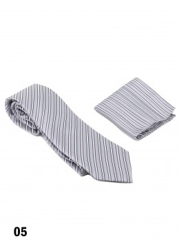 Classic Men's Light Grey Woven Strip Tie Set